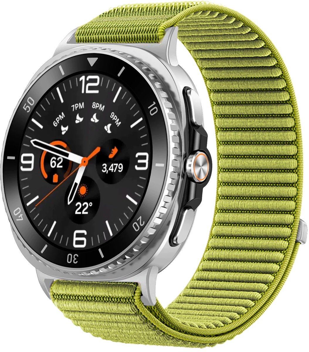 Stravo Nylon bandje - Geschikt voor Samsung Watch 8 - Smartwatch horlogeband met geweven structuur en klittenband voor Samsung Watch 8 40mm / Samsung Watch 8 44mm / Samsung Watch 8 Classic 46mm - Lichtgroen