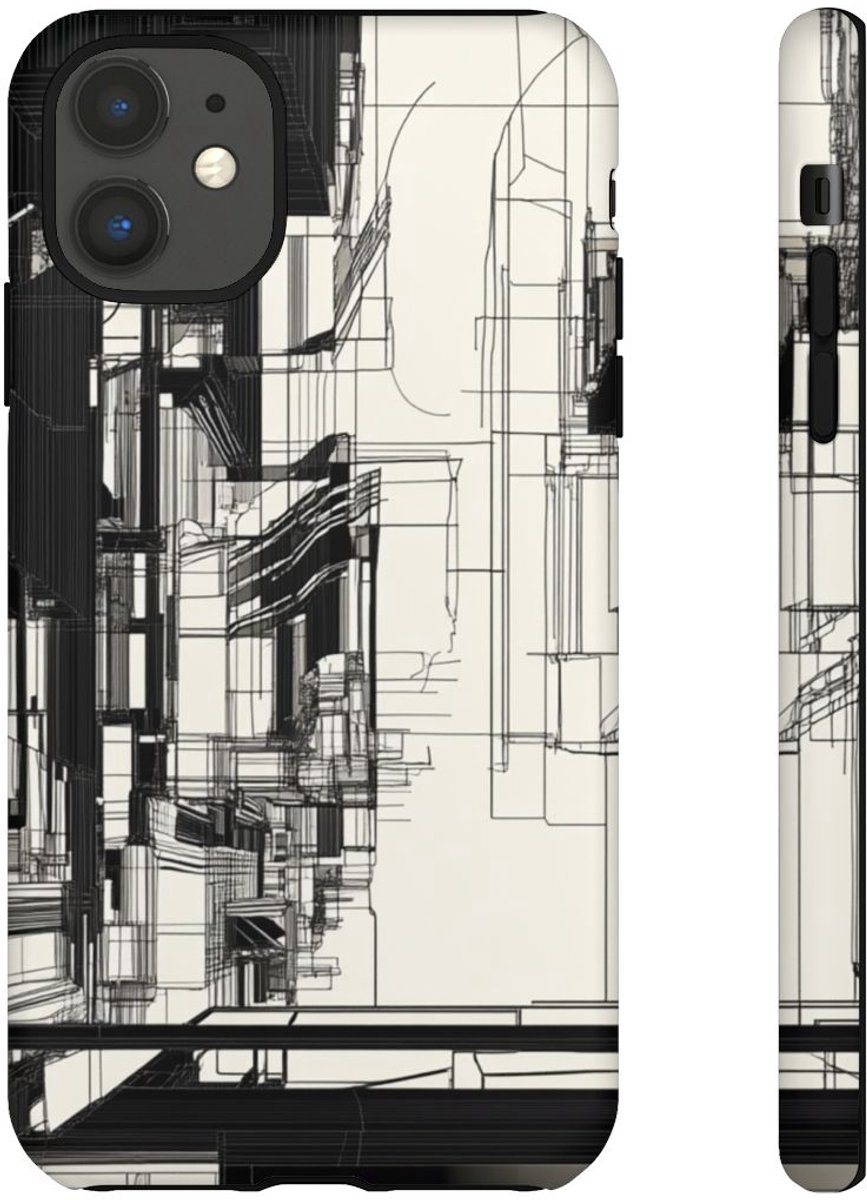 Abstracte Stedelijke Lijntekening – Telefoonhoesje Geschikt voor iPhone 11