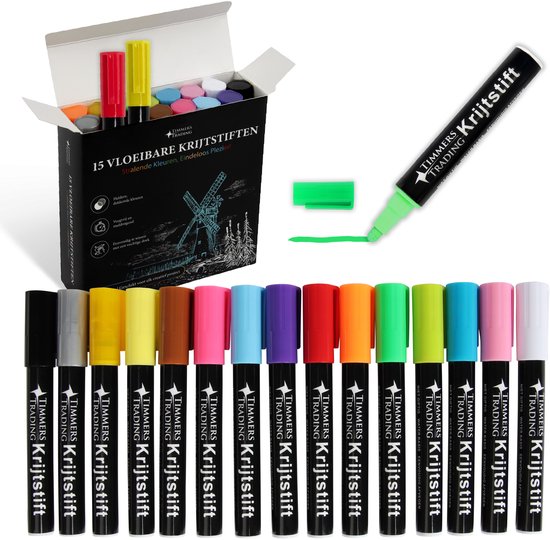 Raamstiften afwasbaar 15 kleuren - Krijtstiften voor krijtbord - Kalkstiften - Krijtstiften voor raam - Krijtmarker - Whiteboard Stiften - Whiteboard Marker
