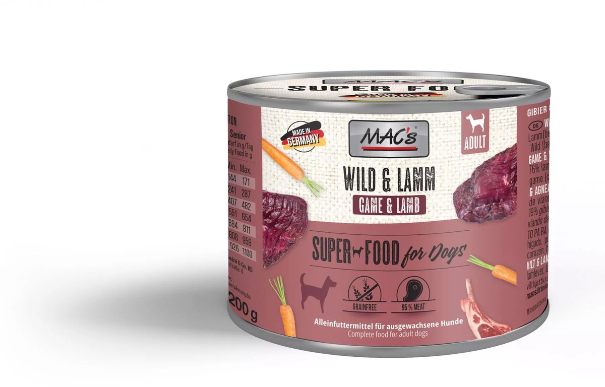 MACs MAC's Hondenvoer Natvoer Blik - 95% Wild & Lam - 6 x 200g