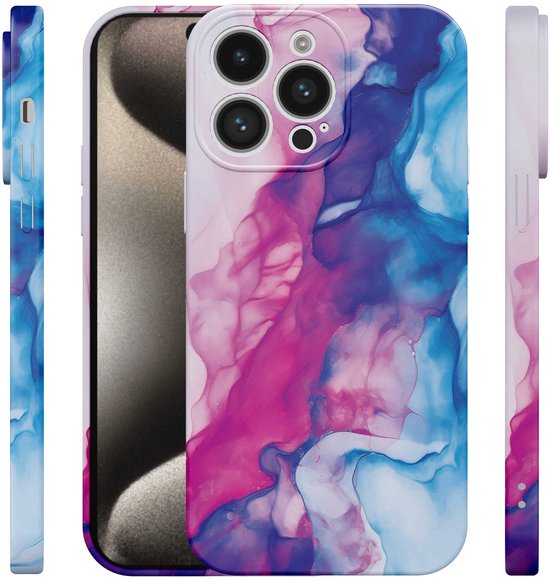 Coque de téléphone Smartphonica adaptée à iPhone 15 Pro Max avec imprimé marbre rose Blauw - Coque souple flexible en TPU - Coque arrière au Design marbre Blue adapté à iPhone 15 Pro Max