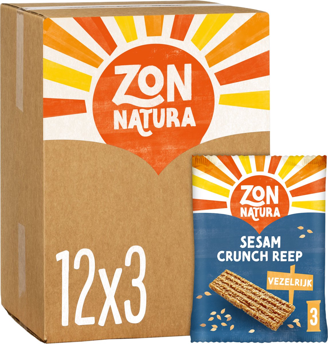 Zonnatura Sesam Crunch - Biologische Reep - Sesam -Crunch -12 x 3 x 50g