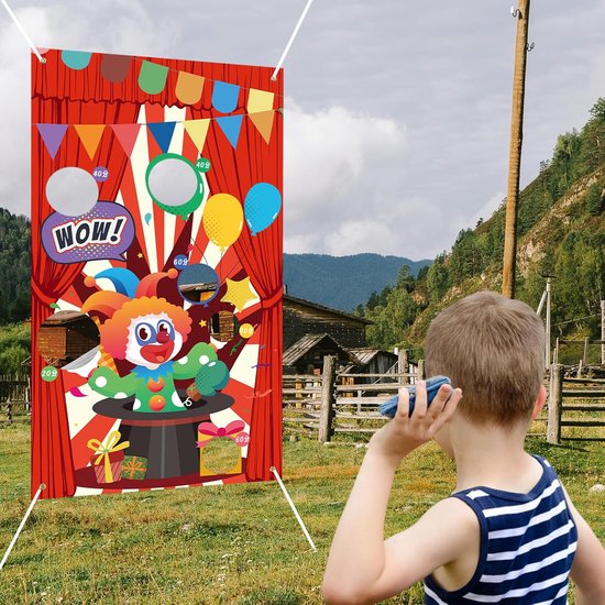 Foto: Carnavals toss spel banner clown patroon carnavals werp spel banner draagbare bean bag toss spel banner voor binnen buiten feestbenodigdheden