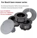 Set voor Bosch grasmaaiers: 3 zwarte spoelen met draad, 1 grijze kap en 1 rol draad.