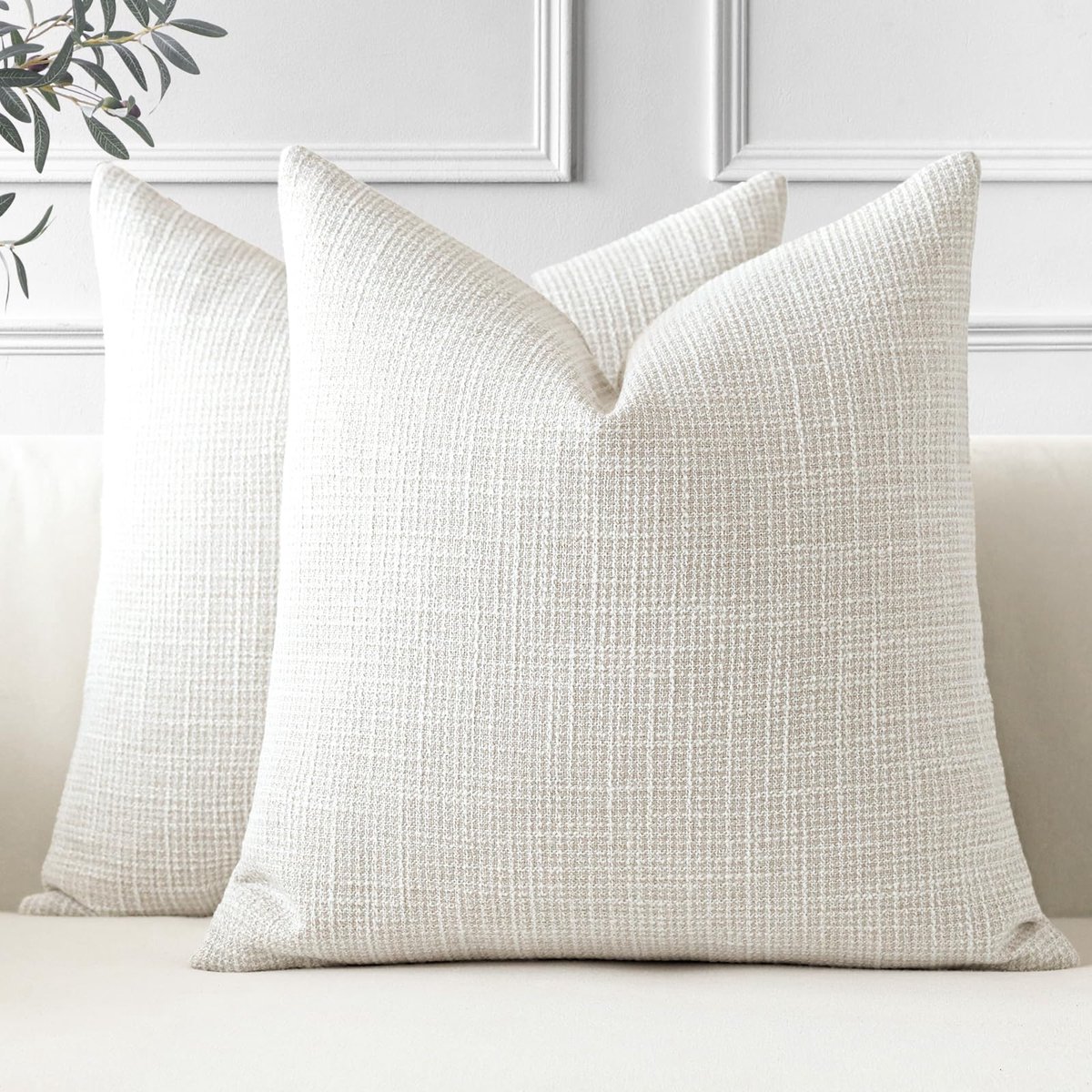 Ibenzoa® Set van 2 stijlvolle linnen kussenhoezen voor woonkamer en slaapkamer decoratie, beige, 40 x 40 cm