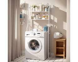 CHIWIN Wasmachine Rek Wit - 2 Laags 151 x 66 x 25 cm - Wasmachine Ombouw rek voor Bovenlader - Geen Boren - Robuust Ontwerp - Ruimtebesparend - Snel Montage - voor Badkamer, Toilet