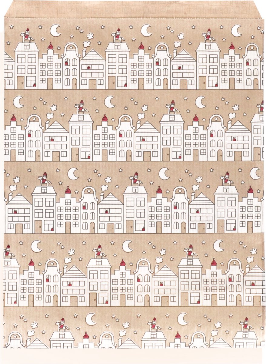 Papieren zak van sinterklaas, Set van 10 Broodzakjes van sinterklaas, Pepernootzakje, Broodzakje, Papierenzak, 18x25 cm