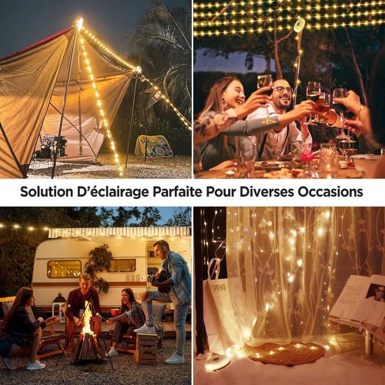 2 Stuks Camping Lichtsnoer 10 M - Warme lichten en Kleur licht - Campingverlichtingssnoer - Lampenslinger - Ambience Strip - 4-in-1 draagbaar - Camplamp - Oprolbaar - Waterdicht - Solar String Lights - Voor kamperen, tuin, decoratie - USB Oplaadbare van Merkloos — afbeelding 5