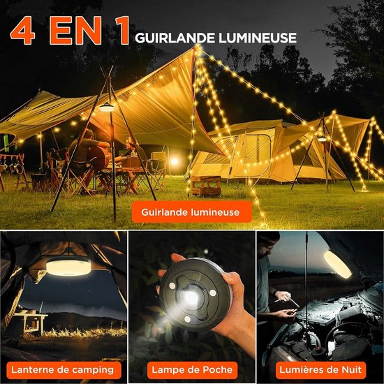 2 Stuks Camping Lichtsnoer 10 M - Warme lichten en Kleur licht - Campingverlichtingssnoer - Lampenslinger - Ambience Strip - 4-in-1 draagbaar - Camplamp - Oprolbaar - Waterdicht - Solar String Lights - Voor kamperen, tuin, decoratie - USB Oplaadbare van Merkloos — afbeelding 2