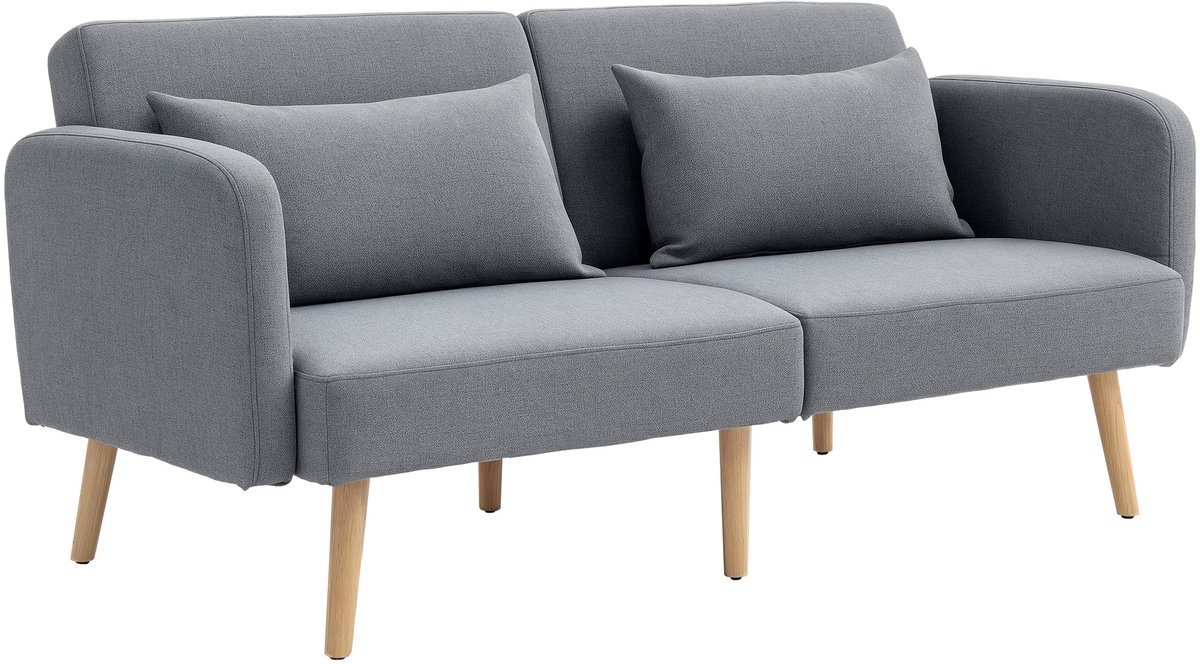 HOMCOM Sofa-bed, 2-zits vouwbed met bedfunctie, 2 strooiselkussens, 3-zits gestoffeerde bank met verstelbare rugleuning, linnen look, voor woonkamer, slaapkamer, 170 x 83 x 80 cm, grijs