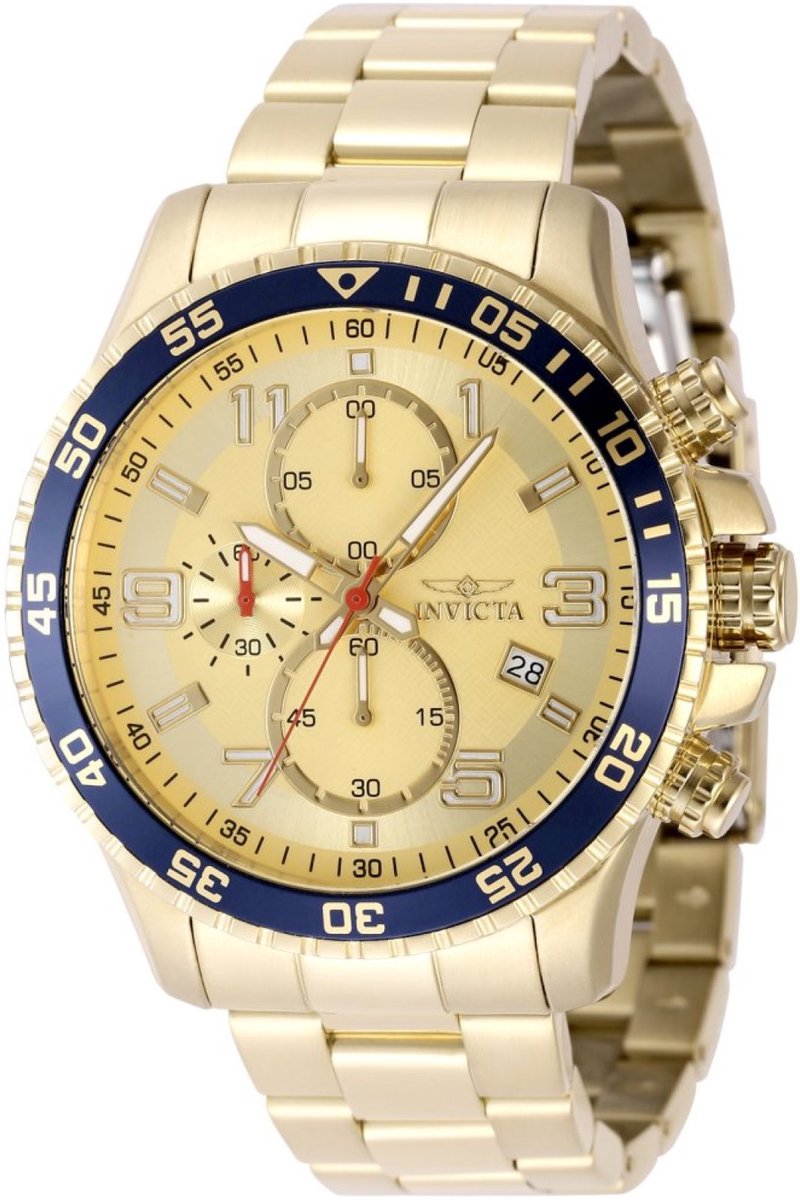 Invicta Specialty 49095 Heren Horloge - Waterdicht - Analoog - Quartz Uurwerk - Roestvrij Staal met gouden Wijzerplaat - 45mm