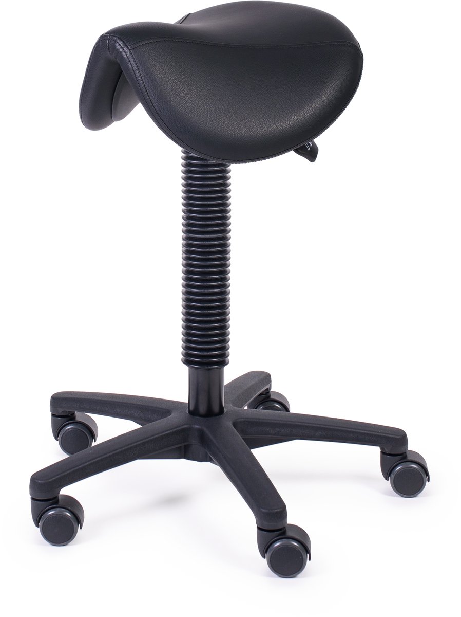 MTM zadelkruk ATLA 200-N - ergonomisch smal zadel - kunstleer - kunststof kruisvoet - wielen - zwart –- 52/72 cm