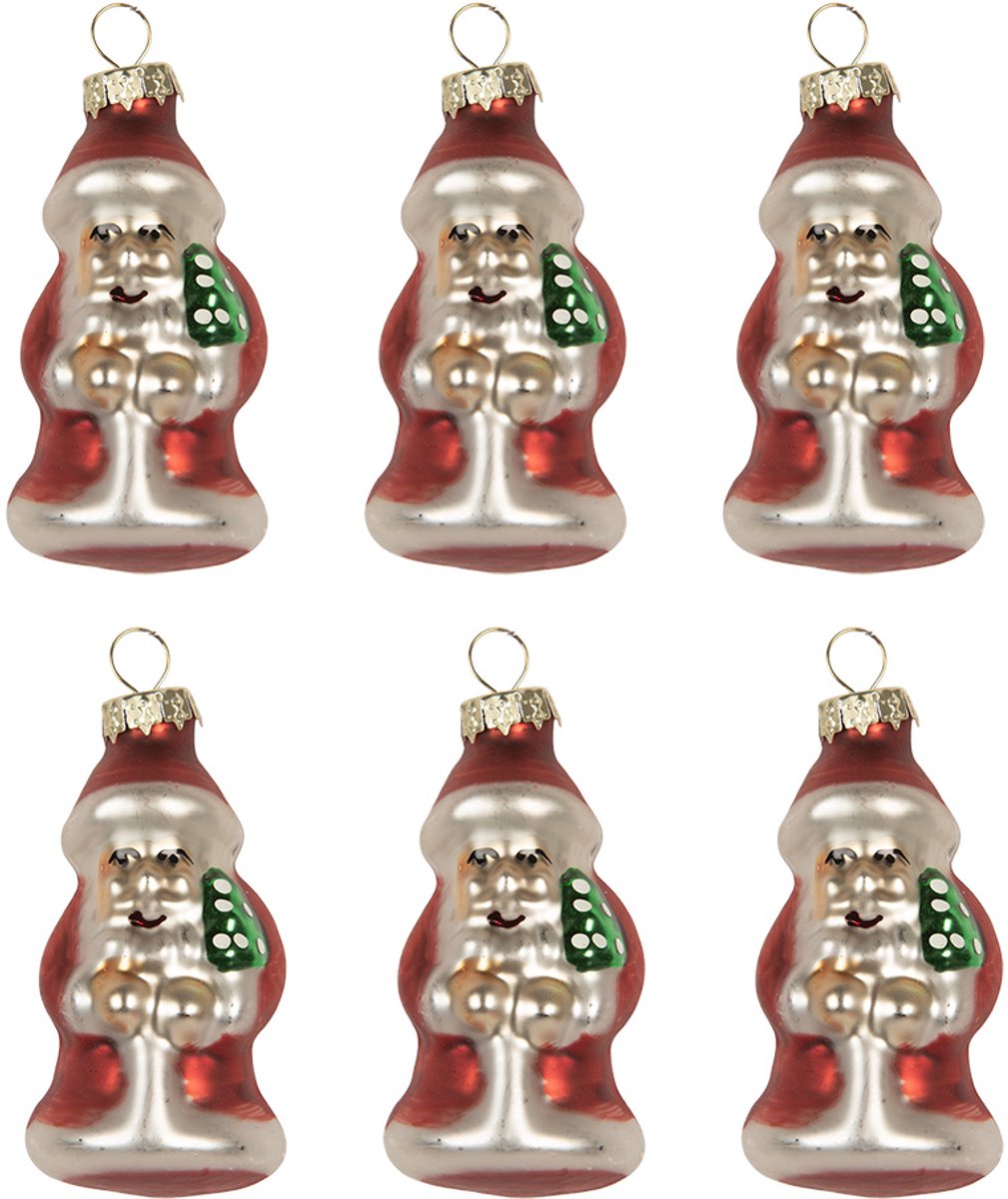 Clayre & Eef Kersthanger Set van 6 Kerstman Ø 3x35 cm Rood Glas