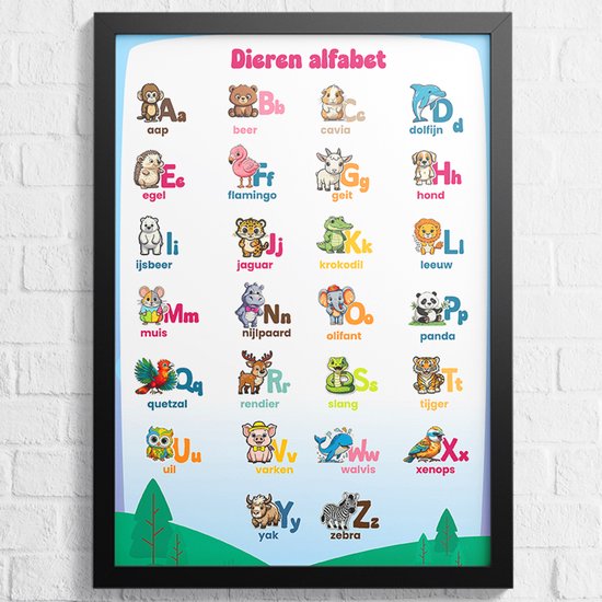 Alfabet Poster – Dieren ABC - Letters Leren - voor Kinderen – Formaat 61x91.5 cm - Educatieve Poster – Speels en Leerzaam - School posters