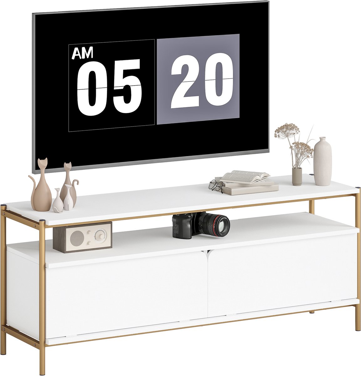 HOMCOM-TV-meubel-124x35x50cm-Geconstrueerd hout-Wit