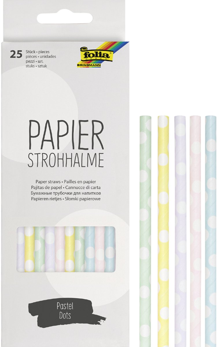 Folia papieren rietjes, ophangbaar doosje van 25 stuks, bollen