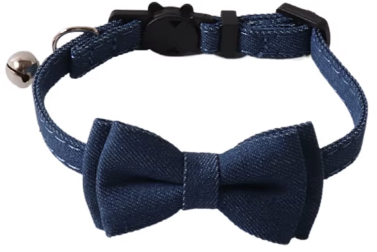 Cats&Co® Kattenhalsband - Puppyhalsbandje met strik Blauw denim - Katten halsband - met strik