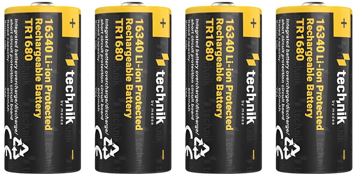 Technik Oplaadbare Lithium Batterij - Li-ion - 16340 / RCR123 / TR1680 - 800mAh - 3.7V - 4 stuks