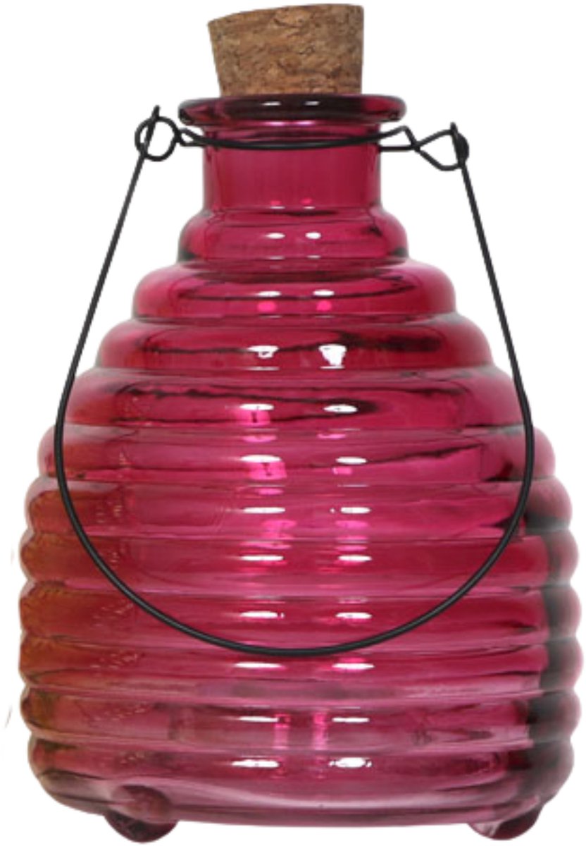 Luance Wespenvanger/wespenval met hengsel - glas - rood - D13 x H17 cm