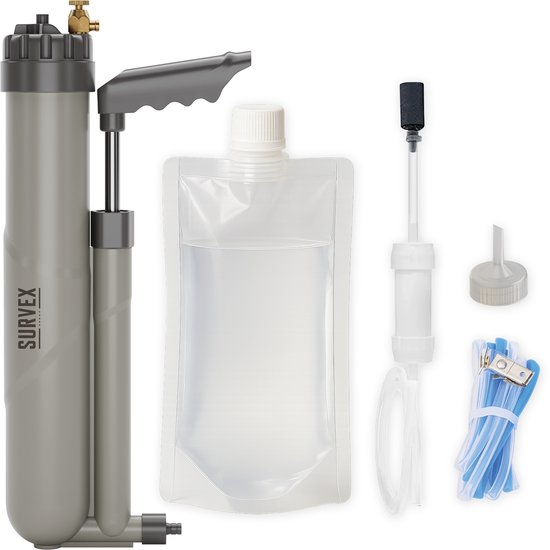 SURVEX Waterfilter XL 8000L – Reverse Osmosis – Waterzuiveringspomp Survival & Outdoor – Water Filter BPA-vrij – Noodpakket voor Thuis – Complete Set Waterzuiveringsapparaat – Waterfles voor Overlevingspakket – Grijs