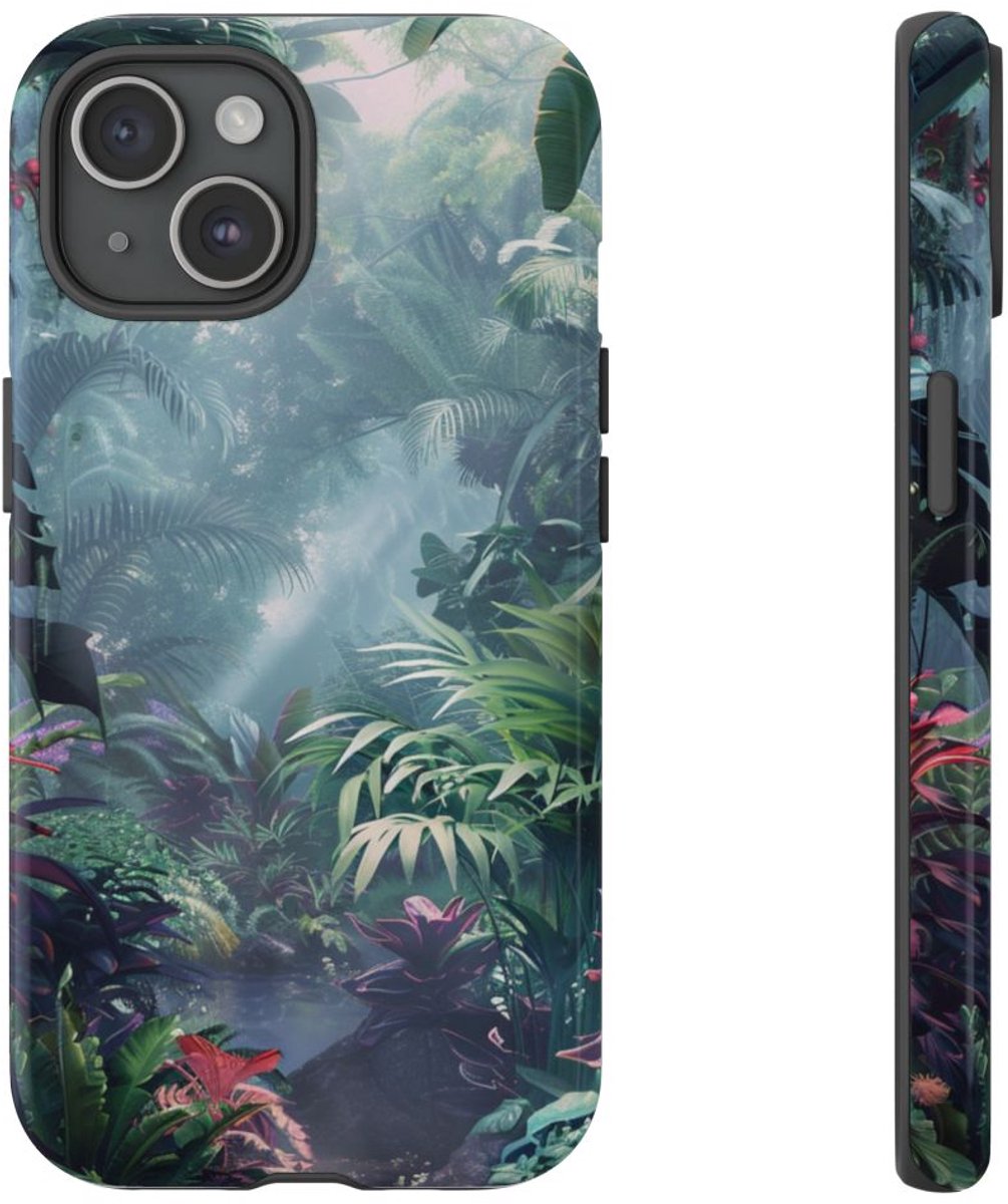 Weelderige Tropische Jungle – Telefoonhoesje Geschikt voor iPhone 15