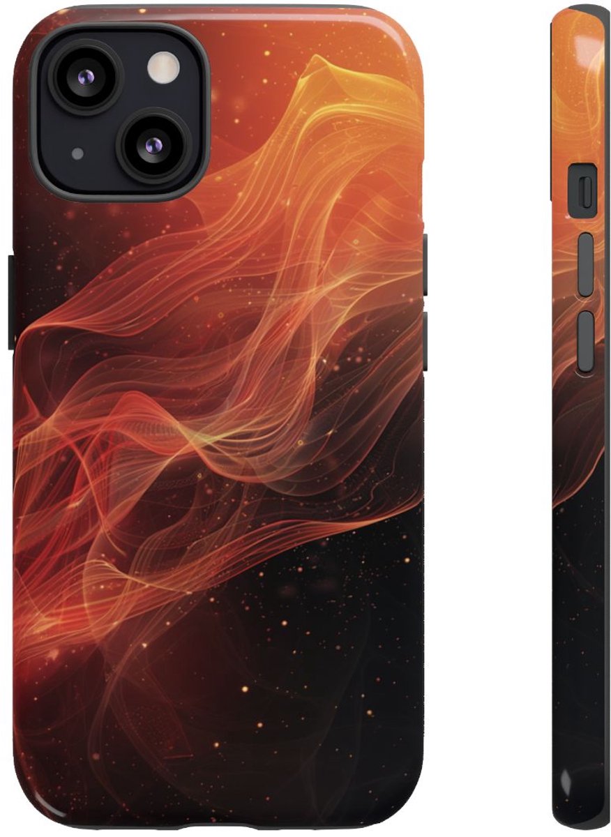 Abstracte Golvende Oranje en Rode Lijnen – Telefoonhoesje Geschikt voor iPhone 13
