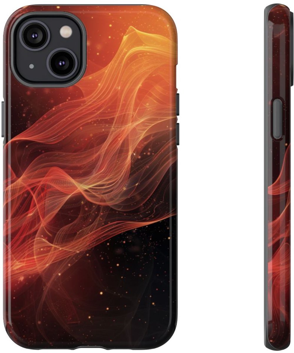 Abstracte Golvende Oranje en Rode Lijnen – Telefoonhoesje Geschikt voor iPhone 14 Plus