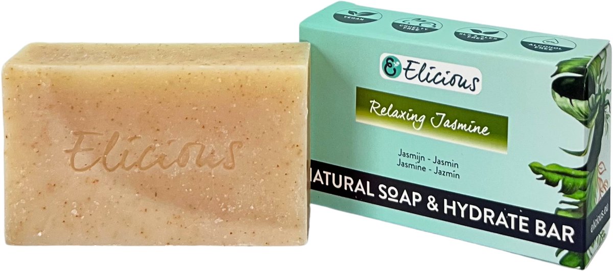 Elicious® - Natuurlijke Zeep - Jasmijn - Handgemaakte Zeep - Biologisch Afbreekbaar - Handzeep - Douchezeep - Halal - Plasticvrij - Alcoholvrij - Vegan - Dierproefvrij - 100gr