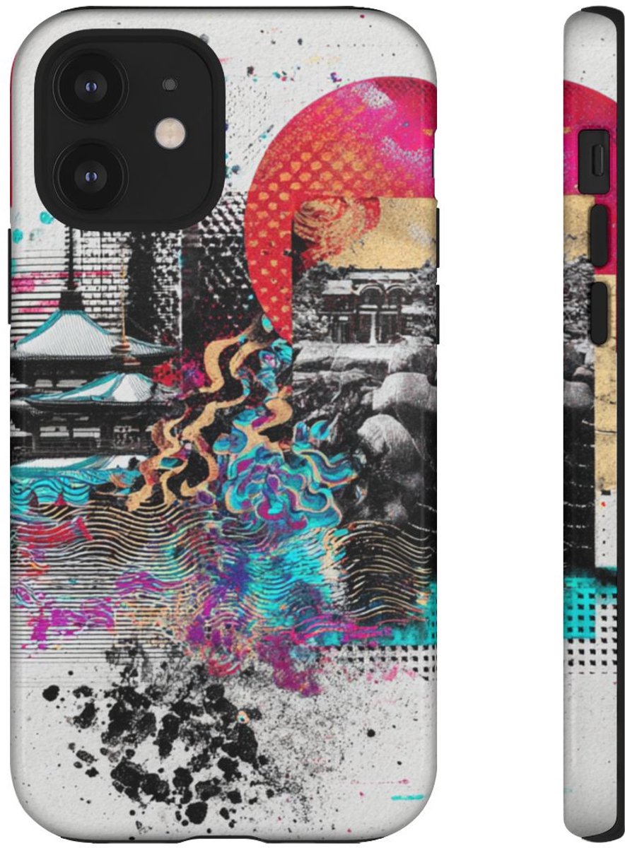 Abstracte Japanse Zen Tuin Collage – Telefoonhoesje Geschikt voor iPhone 12
