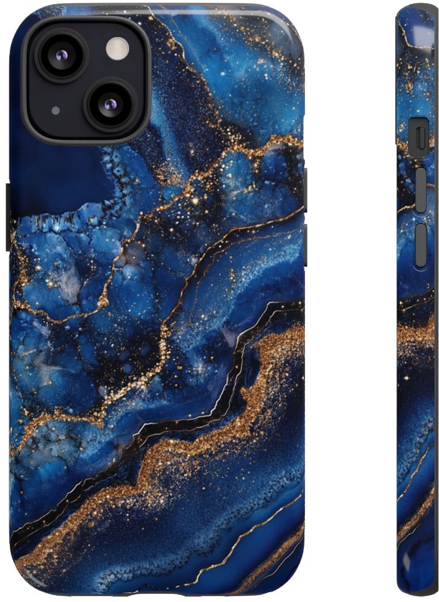 Blauw-Goud Geodepatroon – Telefoonhoesje Geschikt voor iPhone 13