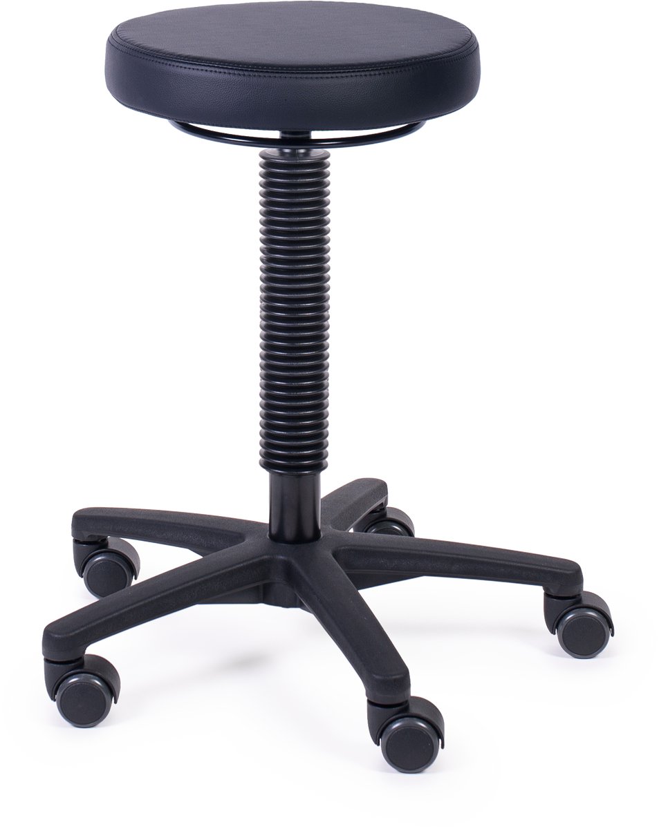MTM tabouret JORD 200-N - zwart kunstleer - kunststof kruisvoet - op wielen - zithoogte 51–71 cm