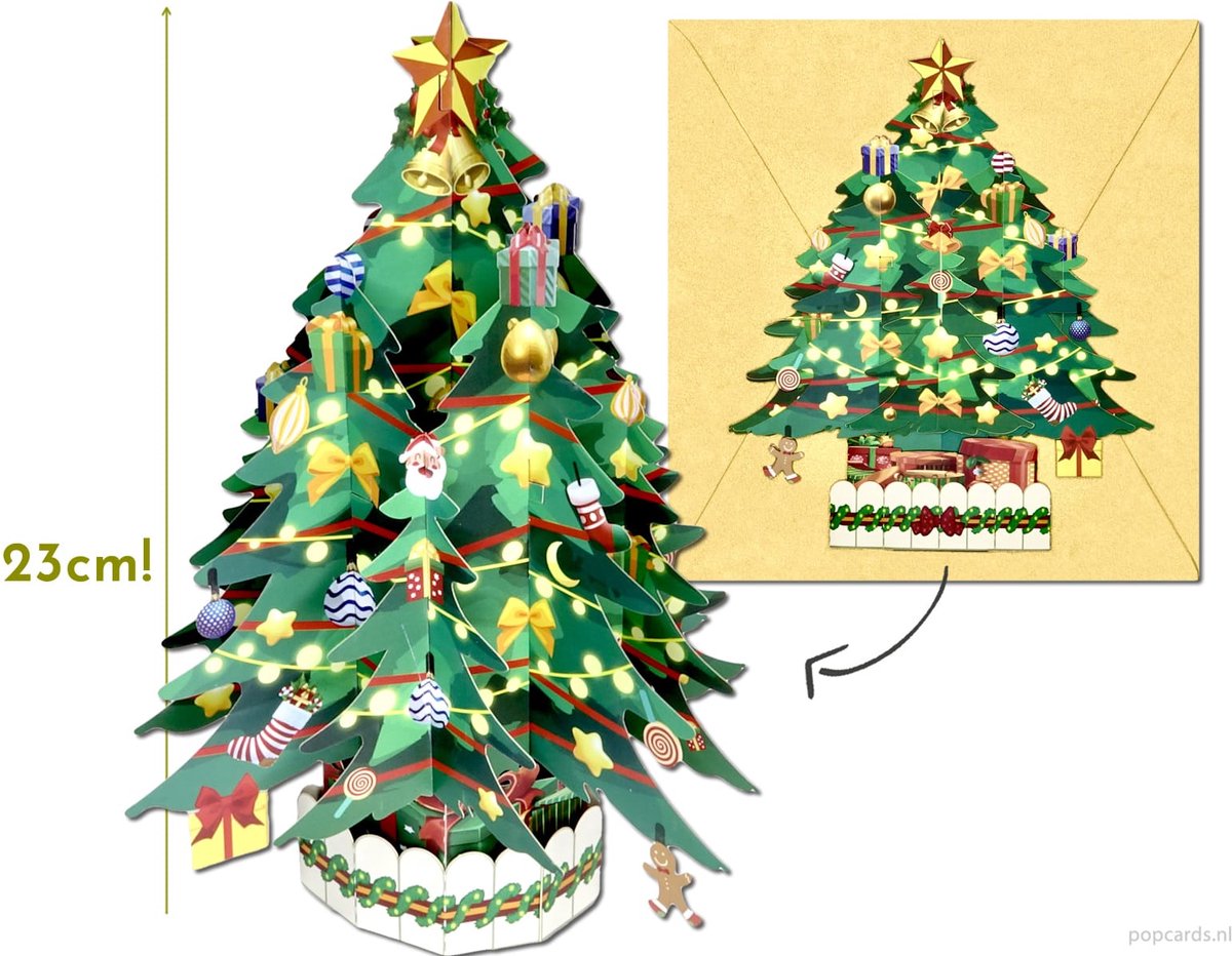 Popcards pop-up kaart – Kerstkaart Grote vrijstaande versierde Kerstboom met Cadeautjes pop-up wenskaart 3D kaart