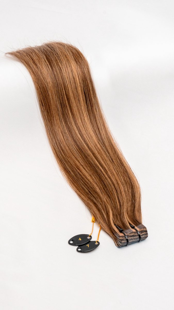 UZ Hairlines Tape Extensions - Kleur #4/7 - Highlights - Lengte 40 cm - Premium Quality - 100% Human Hair