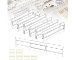 QINERSAW 6-pack verstelbare ladeverdelers, kunststof ladeverdelers, transparante ladeverdelers, ladeverdelers, scheidingssysteem, verstelbare lade-organizer, tafel, dressoir, 27,5-52 cm