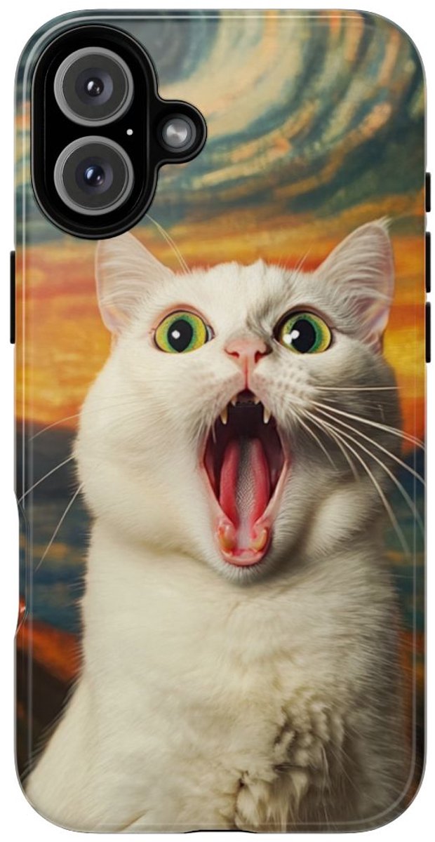 Verbaasde Witte Kat met Groene Ogen – Telefoonhoesje Geschikt voor iPhone 16 Plus