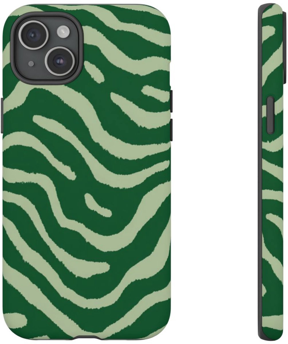 Groen Golvend Strepenpatroon – Telefoonhoesje Geschikt voor iPhone 15 Plus