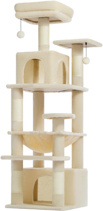 Kattenu CatHouse Small - Grand griffoir pour chats - Beige - Arbre à chat avec mur d'escalade pour chat - Poteau à chat haut