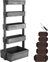 tectake® Verticale Tuin Flora - Met 5 Plantenbakken voor Bloemen, Kruiden of Groenten - Grijs - 81 x 52 x 180 cm - Kweekbak voor Moestuin - Kantelbare Bloembakken van Gelakt Dennenhout - Inclusief Vliesdoek/Worteldoek - Weerbestendig en Stabiel