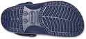 Semelle d'un Crocs Clog bleu marine avec rainures et tailles.