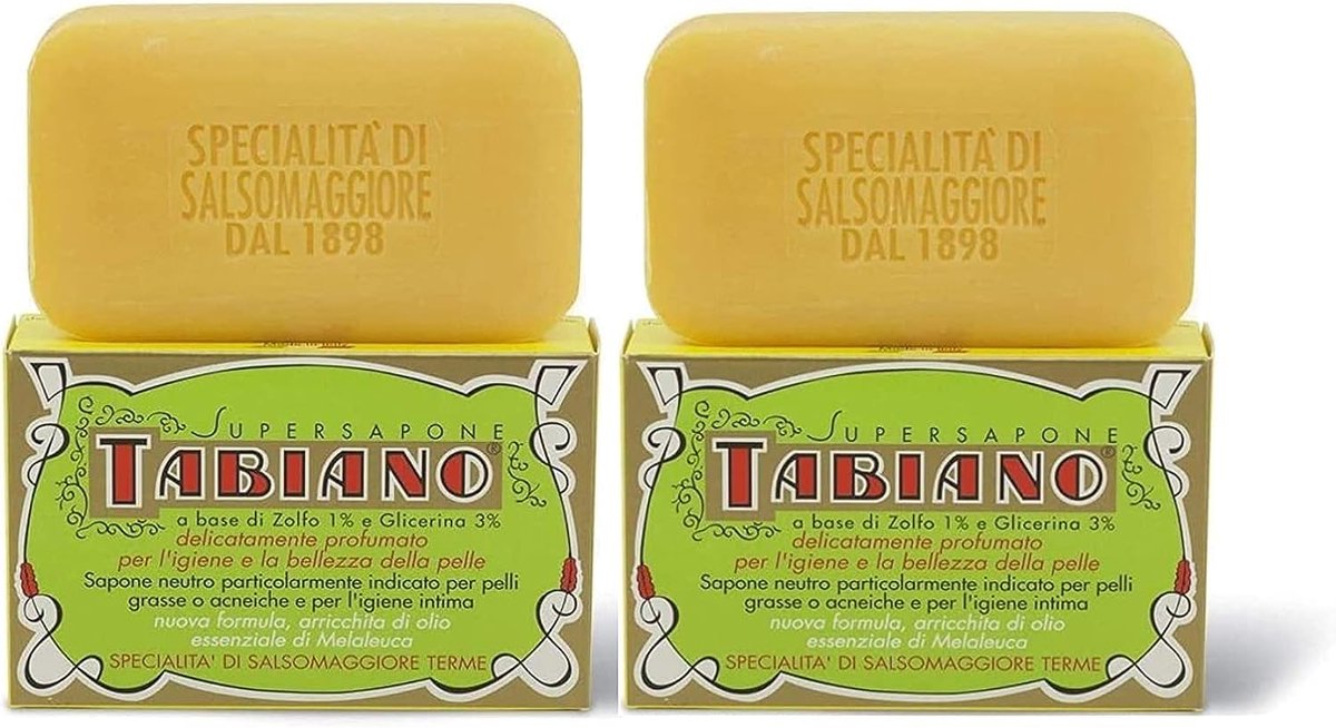 Tabiano biosulfur zwavel zeep - 2 stuks - Acne zeep - Vette huid - Huidvriendelijke Zeep - Superzeep