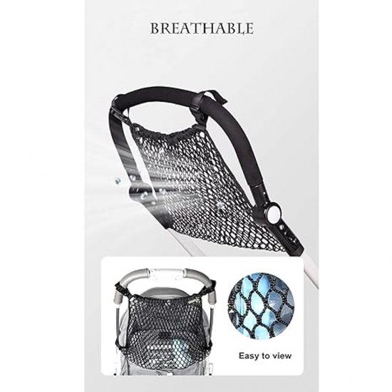 Boodschappennet kinderwagen & buggy-Boodschappen Net Voor De Kinderwagen-Kinderwagen/Buggy Net-- Buggy netje -Universele Net Voor De Buggy - Zwart-Eenvoudig te bevestigen-Stretch materiaal van Merkloos — afbeelding 2