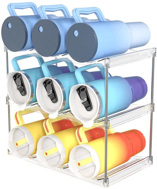 Waterfles Organizer, Wijn Organizer Stapelbare Plastic Transparante Keuken Opslag Organizer Water Beer Flessenhouder Rek voor Home Display (Transparant