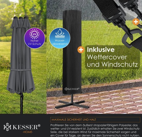 KESSER Parasol, dubbele parasol, 4,6 m x 2,7 m, zweefparasol, afdekking KESSER Parasol, dubbele parasol, 4,6 m x 2,7 m, zweefparasol, afdekking