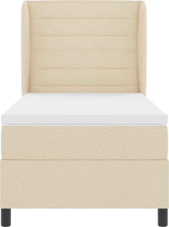 vidaXL - Boxspring - bed - met - matras - met - hoofdeinde - Crème - 90 - x - 190 - cm - Stof