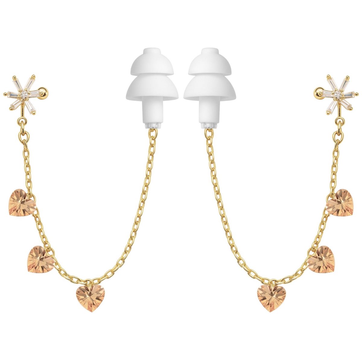 Earcuffs Voor Oordopjes - (vlok hartjes) - Oordopjes Festival - Oordoppen - Oorbellen Dames - Te Gebruiken Met Airpods - Muziekoortje - Goudkleurig