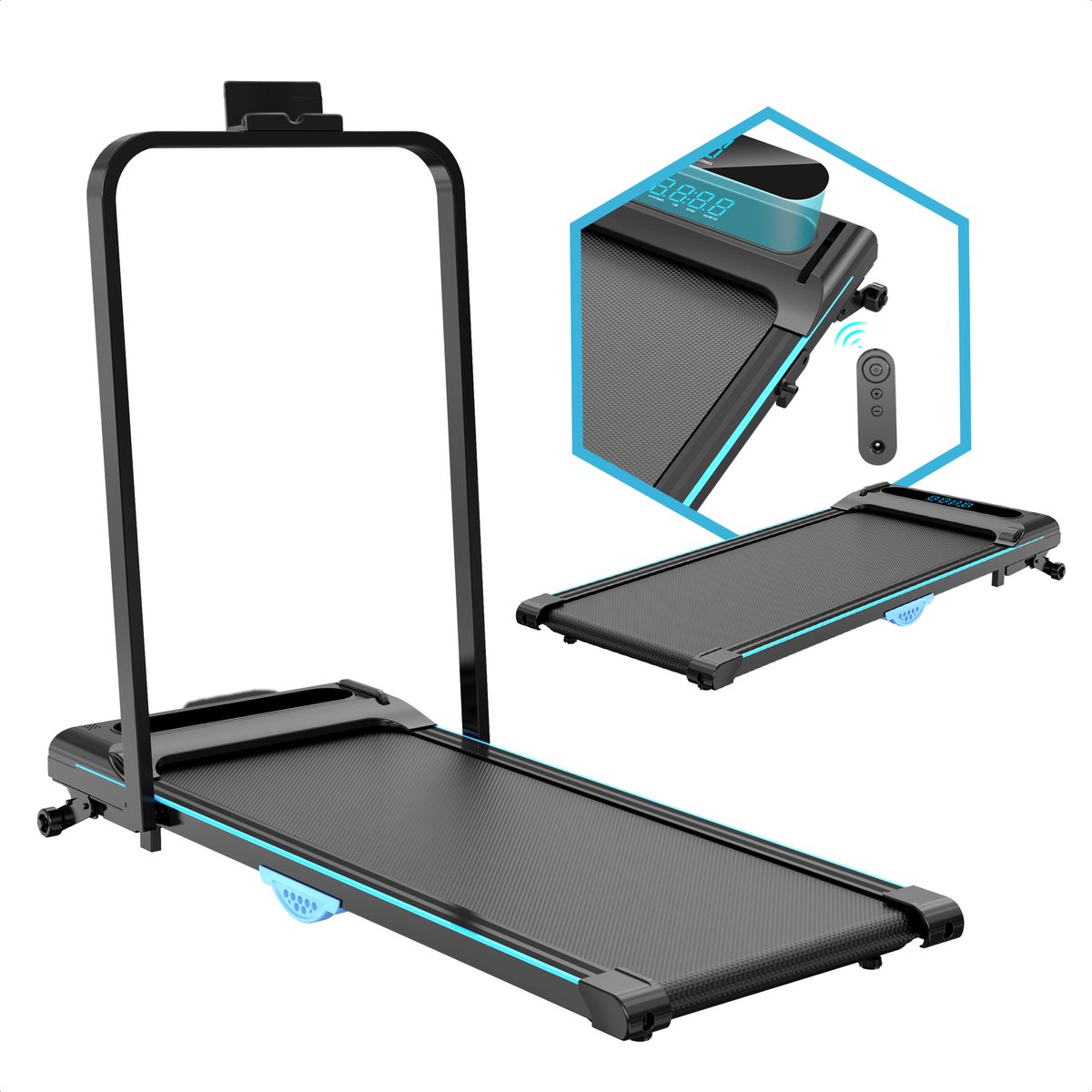 Afbeelding 2 van Opvouwbare Loopband Met Helling – Inklapbare Loopband voor Thuis Kantoor Bureau – Wandelband - LED Display – Afstandsbediening –12 Standen Helling - Fitness - Zwart