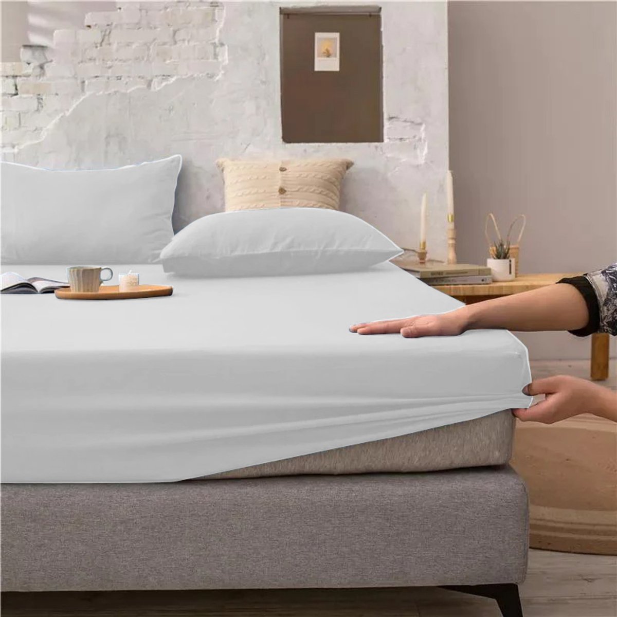Hoeslaken - 100% zachte Katoen - 160 x 200 cm - Hoge hoeken - Ook boxspring - Wit