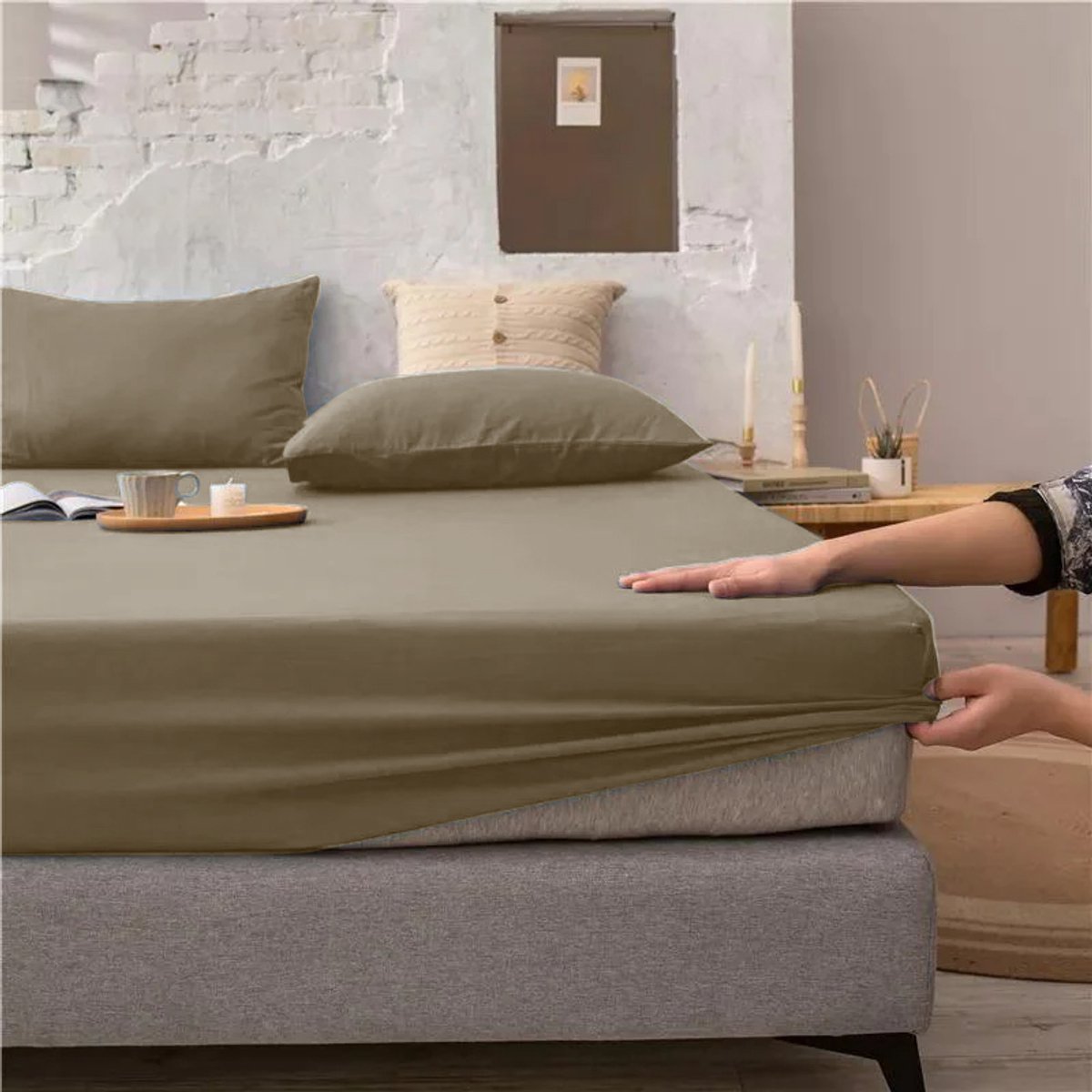 Hoeslaken - 100% zachte Katoen - 160 x 200 cm - Hoge hoeken - Ook boxspring - Taupe