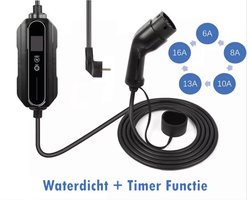 Mobiele Thuislader Elektrische Auto 3.7kW | IP67 Waterdicht | 16A 1 Fase | 10 Meter | Thuis Lader Type 2 Vanaf Stopcontact EU - 8A/10A/13A/16A Schakelbaar |