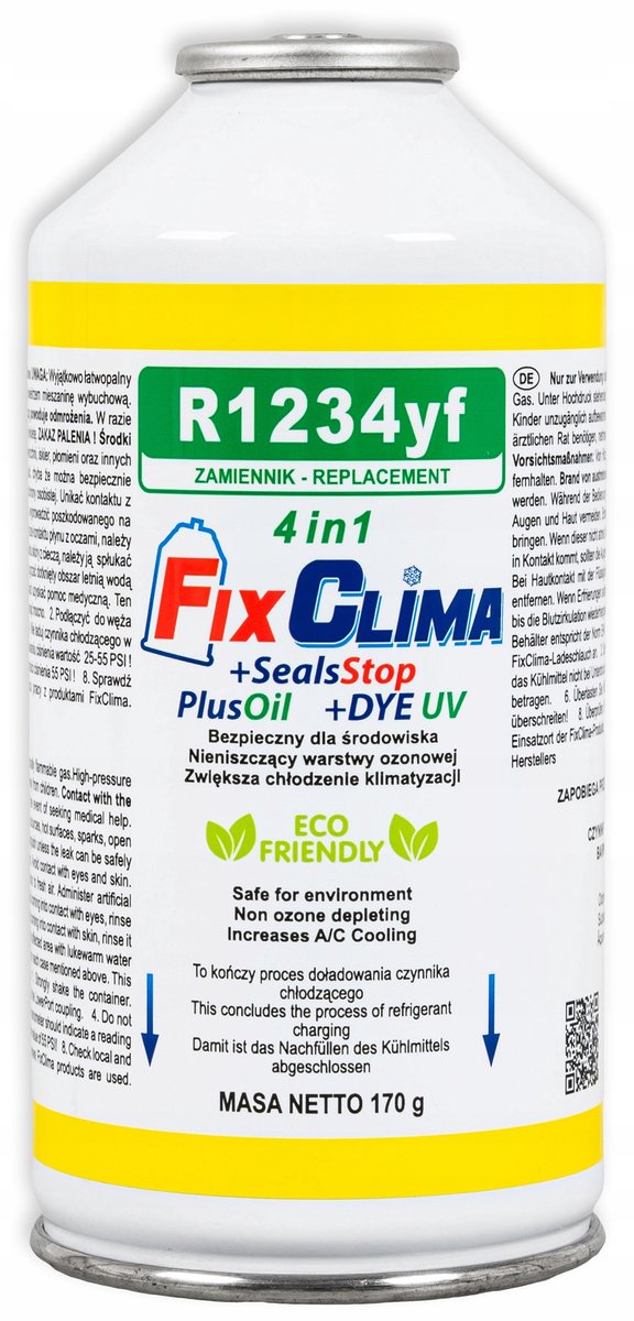 GAS VOOR HET VULLEN VAN AUTO-AIRCO R1234yf KOELMIDDEL 4IN1 FIX